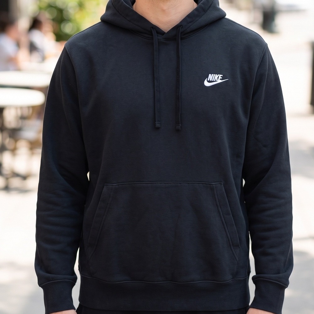 Nike Sportswear Club Fleece Pullover Hoodie Black Embroidered Logo XL‎ 5742